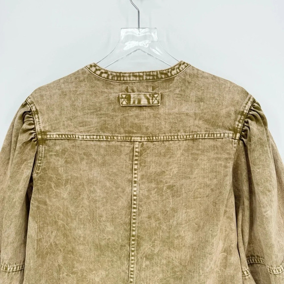 Ulla Johnson Wesley Cotton Denim Tunic Mini Dress 0 Oasis Khaki Balloon Sleeve - Picture 12 of 15